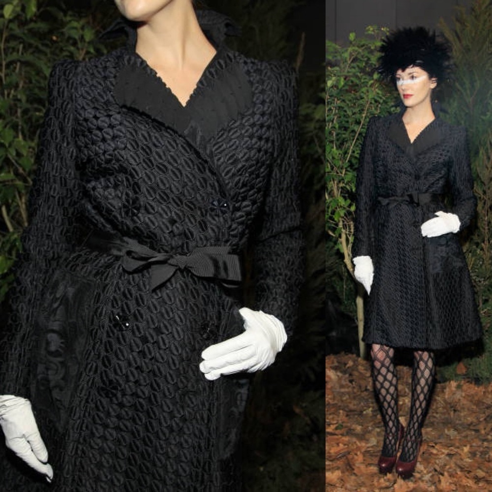 Byron Lars Beauty Mark Rare Textured A-Line Statement Coat with Waist Belt Sz 6